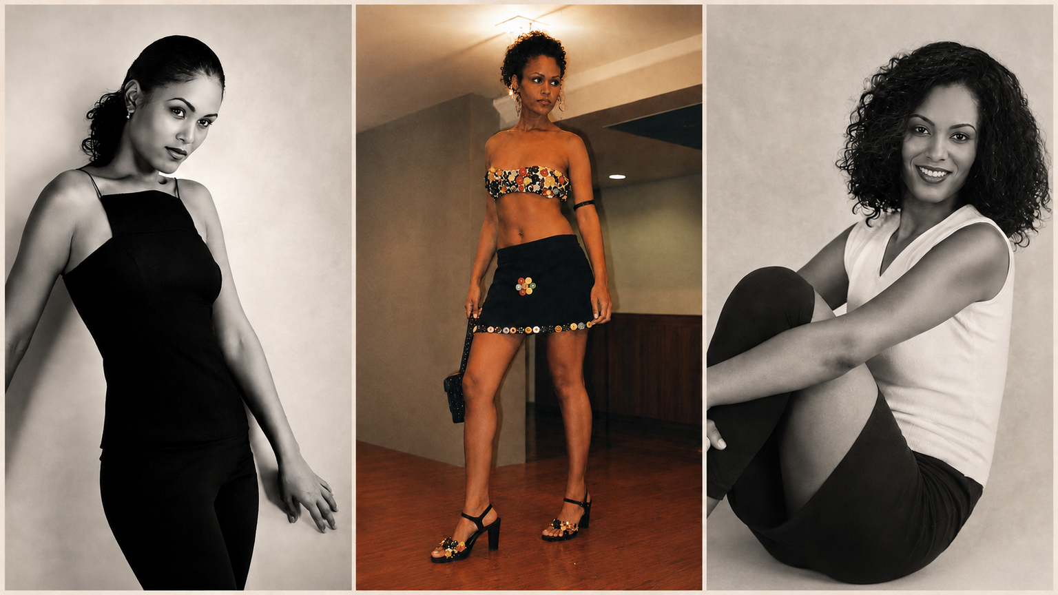 Fotografias de acervo de Kelly Costta no início de sua trajetória como modelo
